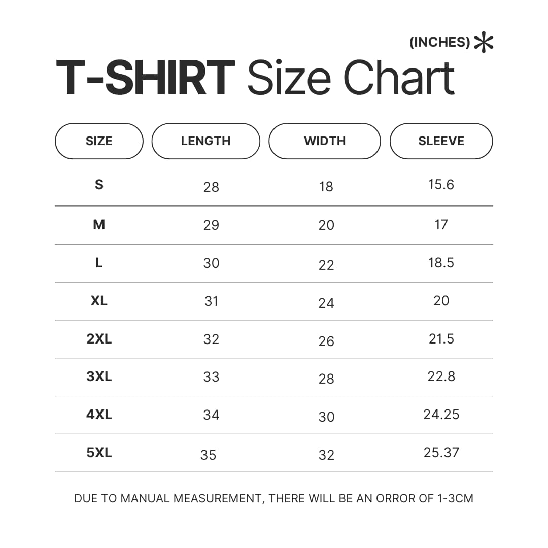 3D T shirt Size Chart - Samurai Champloo Merch