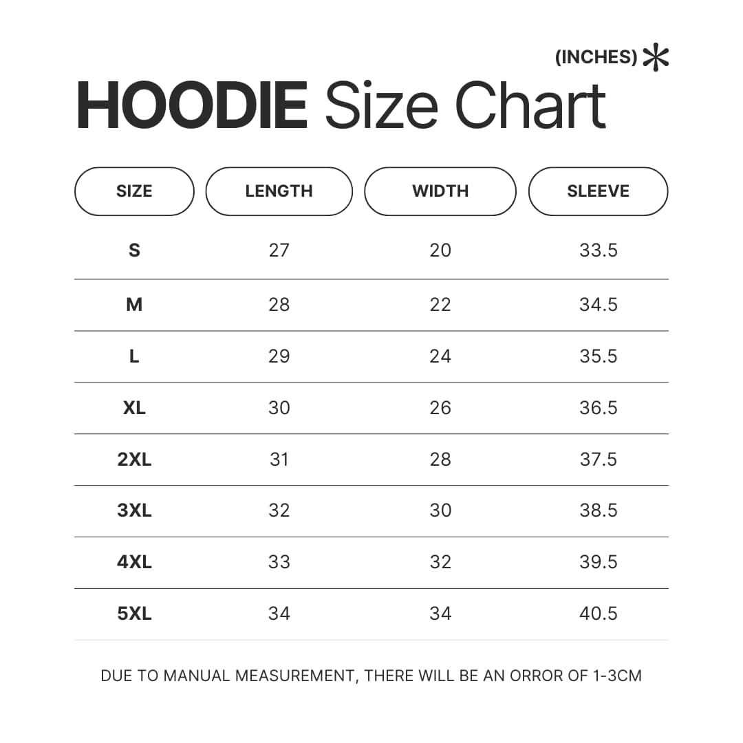 Hoodie Size Chart - Samurai Champloo Merch