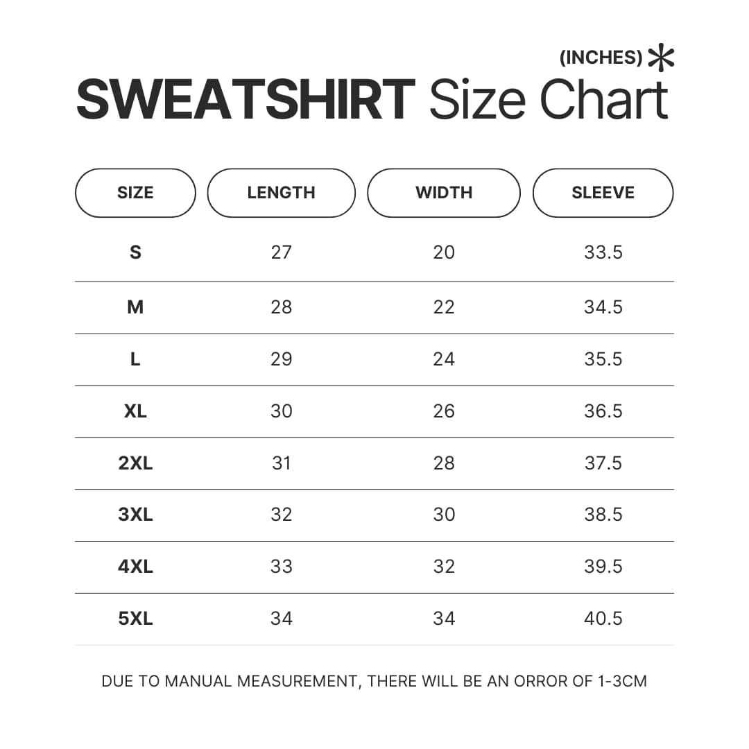 Sweatshirt Size Chart - Samurai Champloo Merch