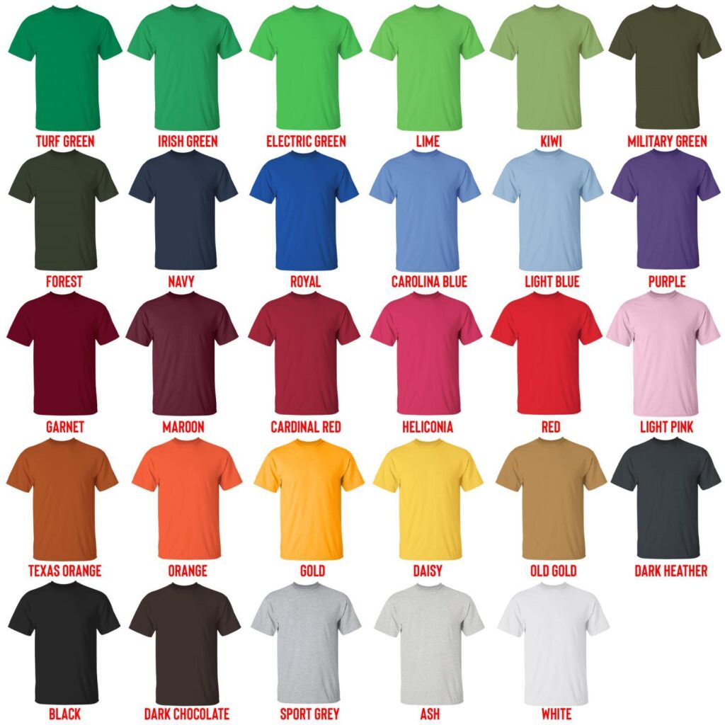 t shirt color chart 1 - Samurai Champloo Merch